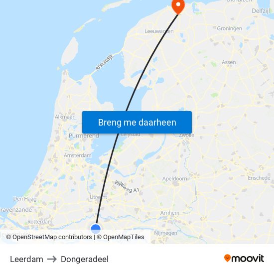 Leerdam to Dongeradeel map