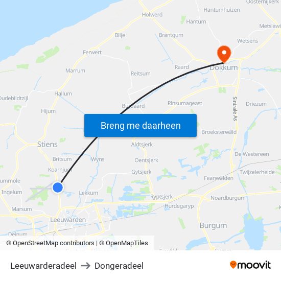 Leeuwarderadeel to Dongeradeel map