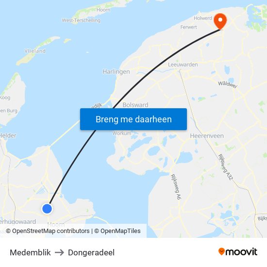 Medemblik to Dongeradeel map