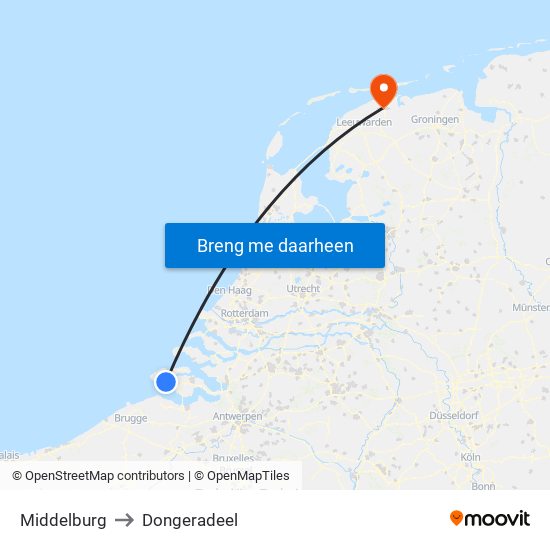 Middelburg to Dongeradeel map