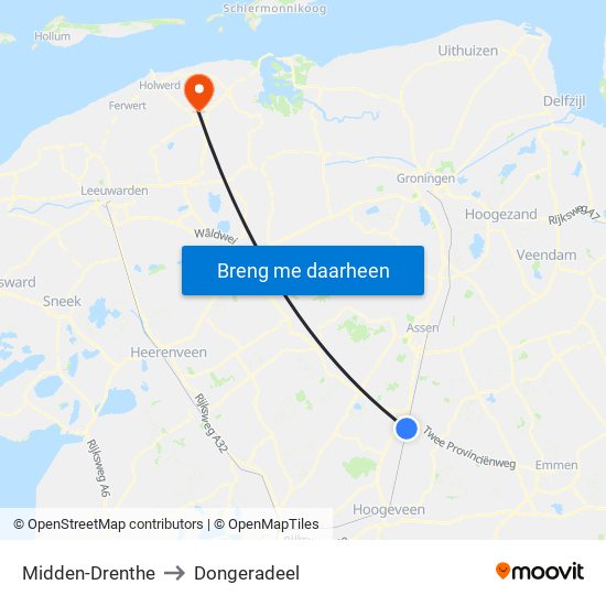 Midden-Drenthe to Dongeradeel map