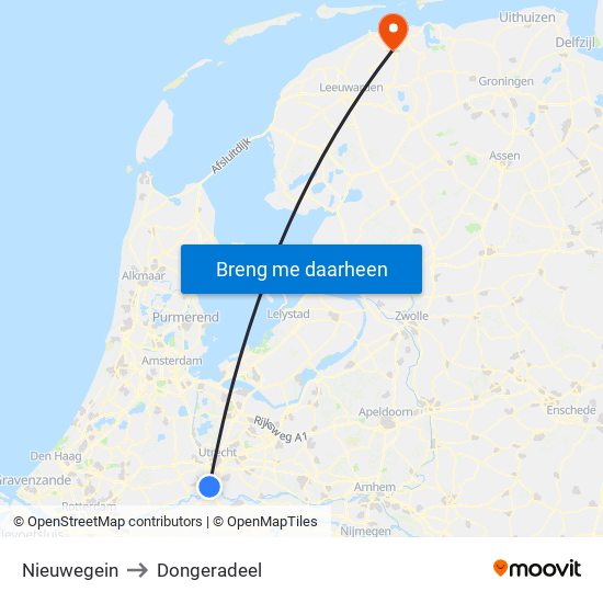 Nieuwegein to Dongeradeel map