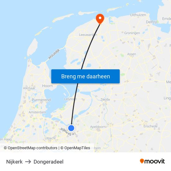Nijkerk to Dongeradeel map