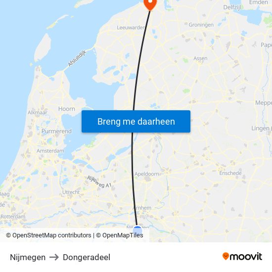 Nijmegen to Dongeradeel map