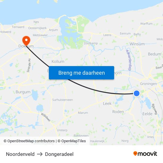 Noordenveld to Dongeradeel map