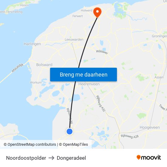 Noordoostpolder to Dongeradeel map