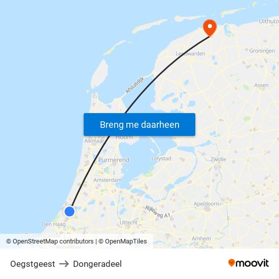 Oegstgeest to Dongeradeel map