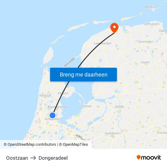 Oostzaan to Dongeradeel map