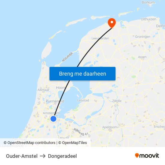 Ouder-Amstel to Dongeradeel map