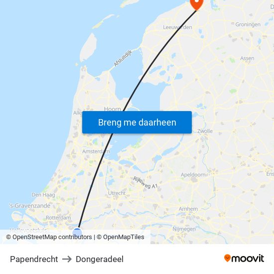 Papendrecht to Dongeradeel map