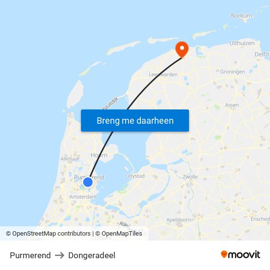 Purmerend to Dongeradeel map