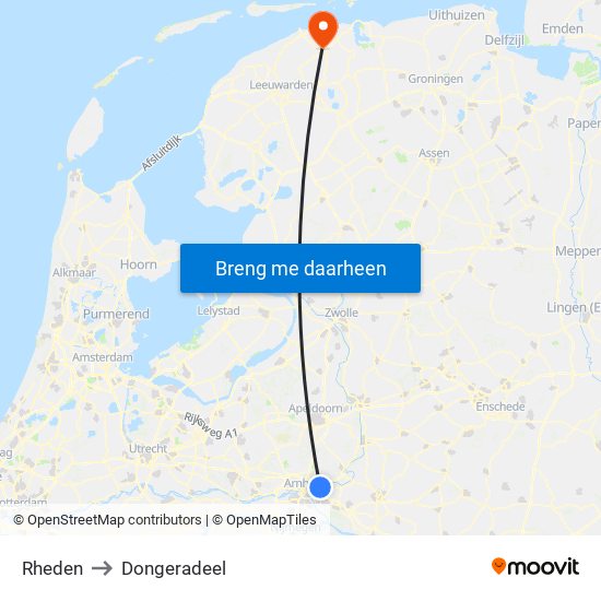 Rheden to Dongeradeel map