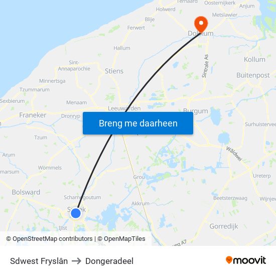 Sdwest Fryslân to Dongeradeel map