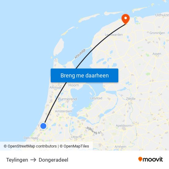 Teylingen to Dongeradeel map