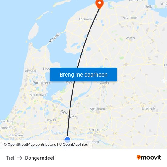 Tiel to Dongeradeel map