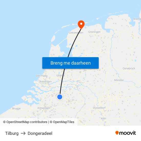 Tilburg to Dongeradeel map