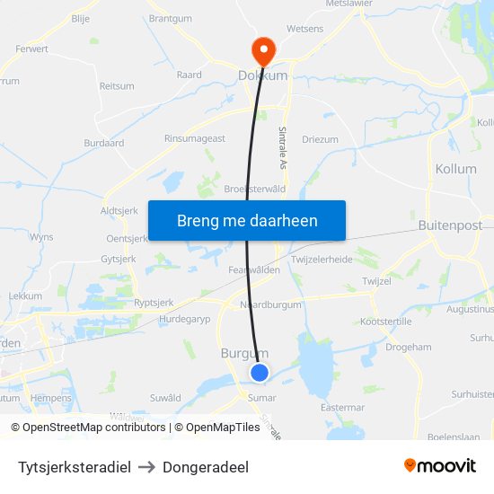 Tytsjerksteradiel to Dongeradeel map