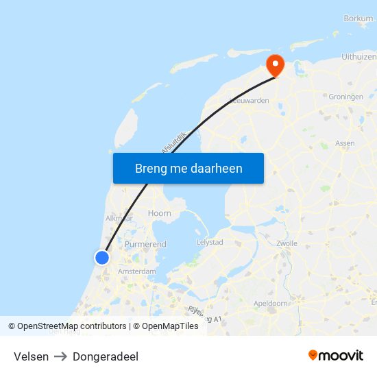 Velsen to Dongeradeel map