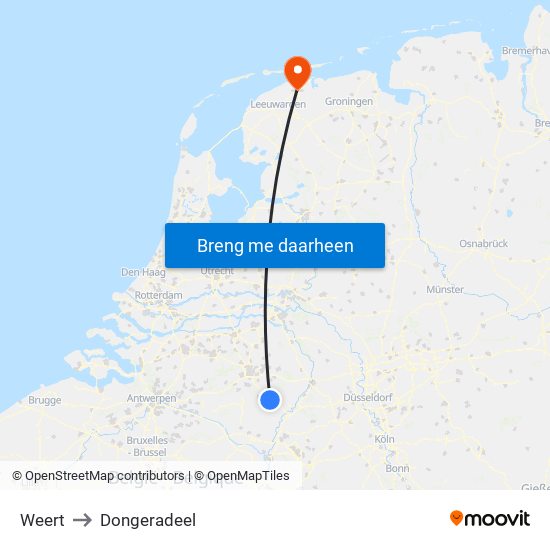 Weert to Dongeradeel map