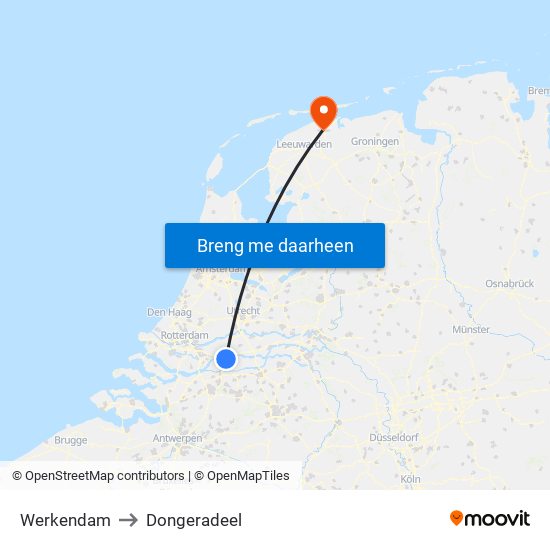 Werkendam to Dongeradeel map