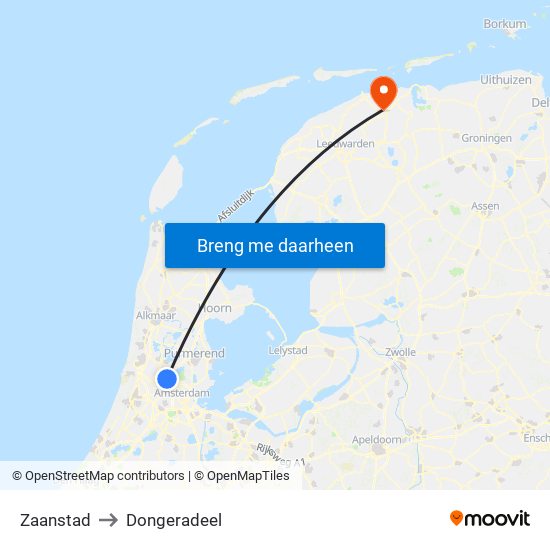 Zaanstad to Dongeradeel map