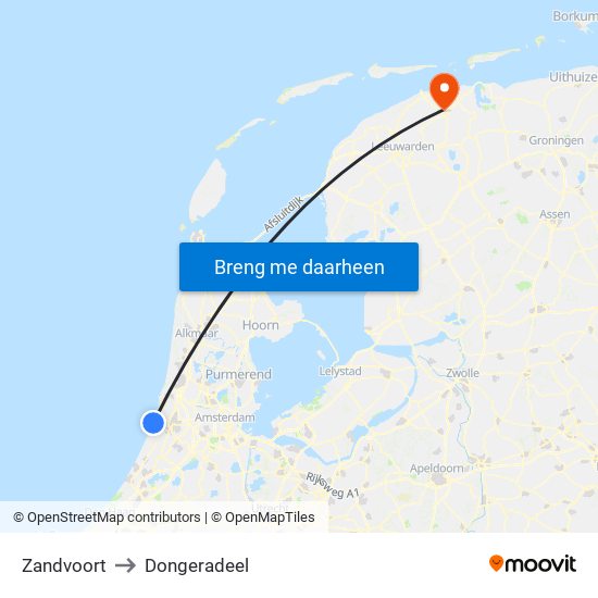 Zandvoort to Dongeradeel map