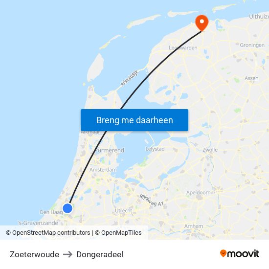 Zoeterwoude to Dongeradeel map