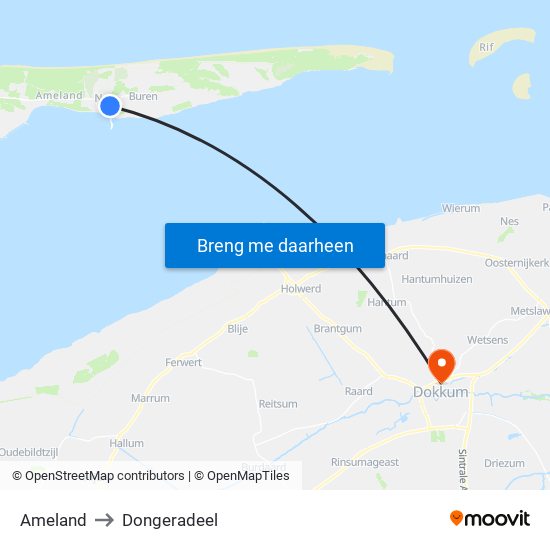 Ameland to Dongeradeel map