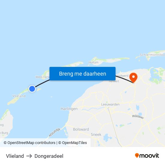 Vlieland to Dongeradeel map