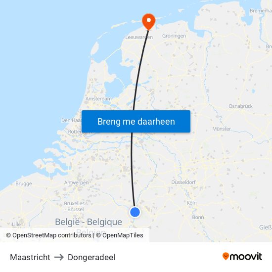 Maastricht to Dongeradeel map