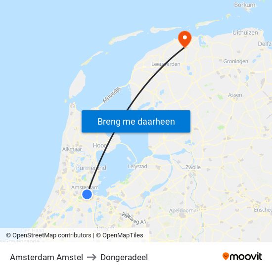Amsterdam Amstel to Dongeradeel map