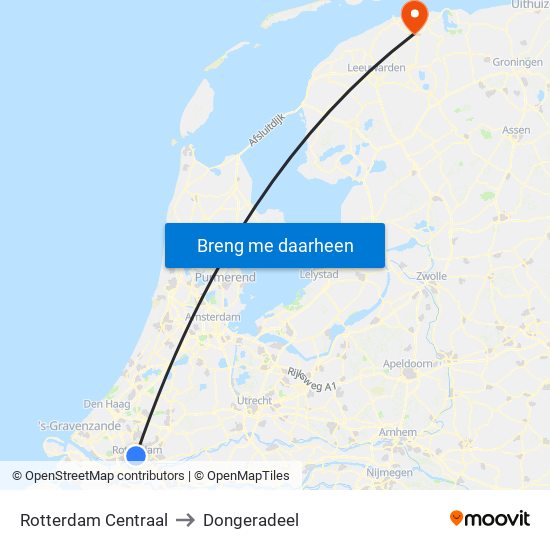 Rotterdam Centraal to Dongeradeel map