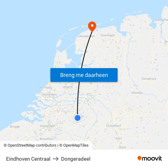 Eindhoven Centraal to Dongeradeel map