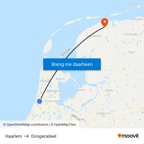 Haarlem to Dongeradeel map