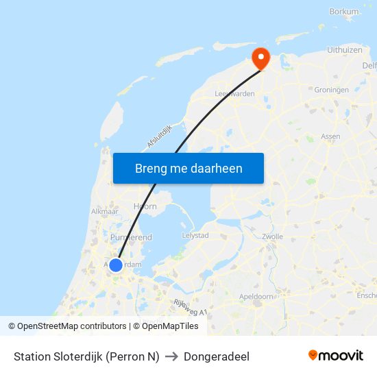 Station Sloterdijk (Perron N) to Dongeradeel map