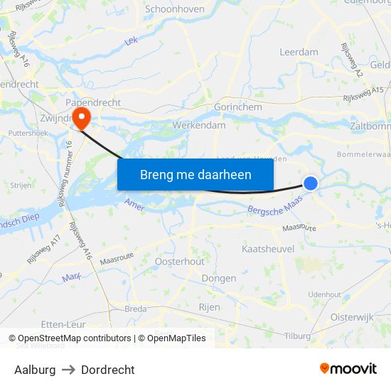 Aalburg to Dordrecht map