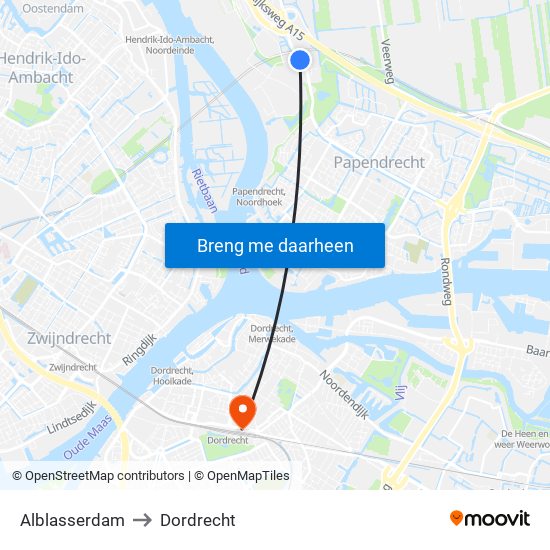 Alblasserdam to Dordrecht map