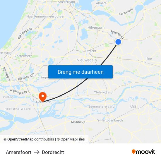 Amersfoort to Dordrecht map