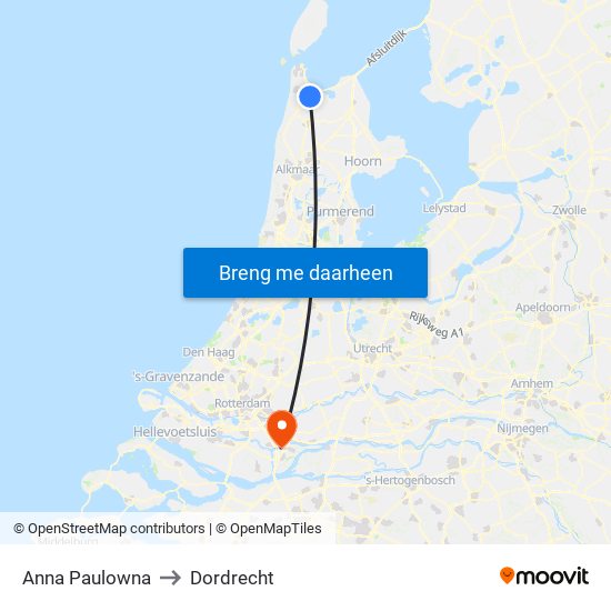 Anna Paulowna to Dordrecht map