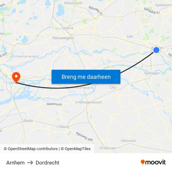 Arnhem to Dordrecht map