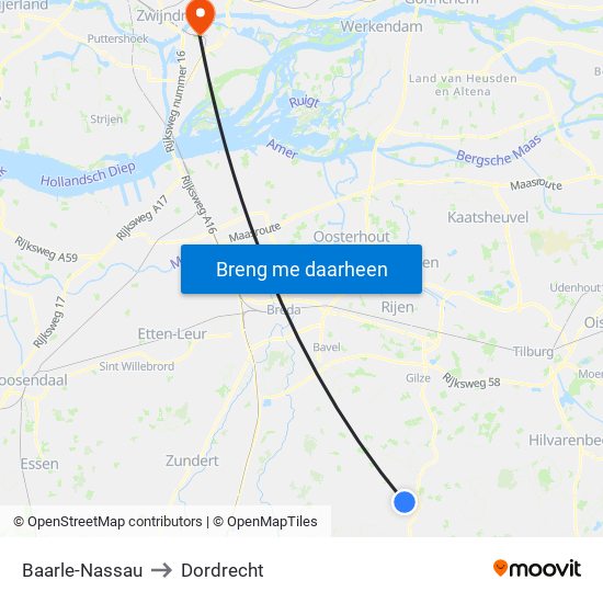 Baarle-Nassau to Dordrecht map