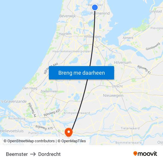Beemster to Dordrecht map