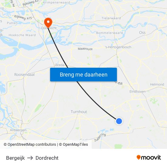Bergeijk to Dordrecht map