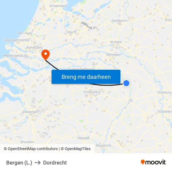 Bergen (L.) to Dordrecht map