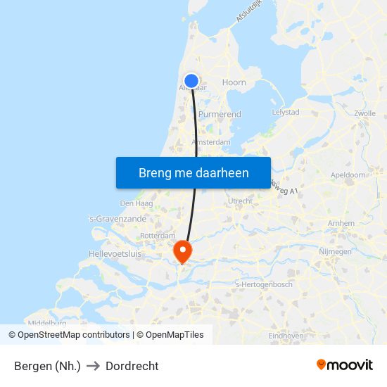 Bergen (Nh.) to Dordrecht map