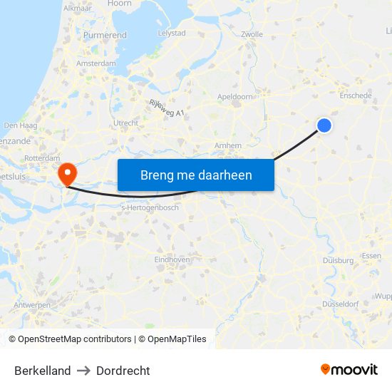 Berkelland to Dordrecht map