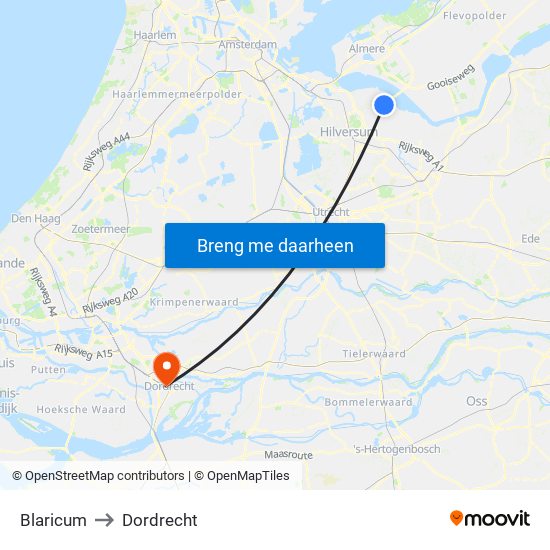 Blaricum to Dordrecht map