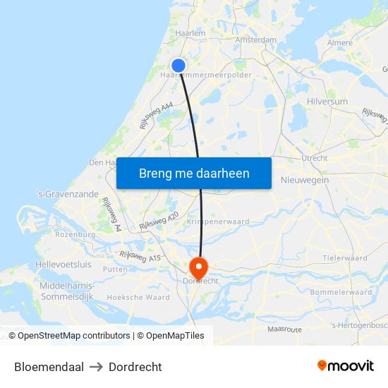 Bloemendaal to Dordrecht map