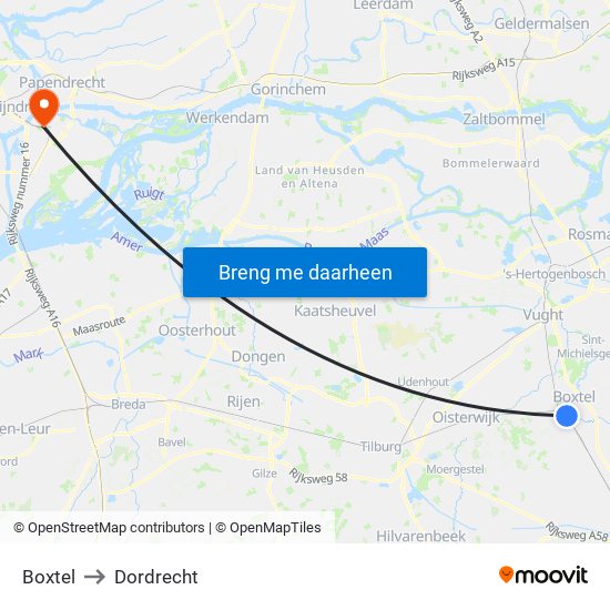 Boxtel to Dordrecht map