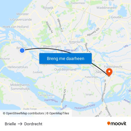 Brielle to Dordrecht map